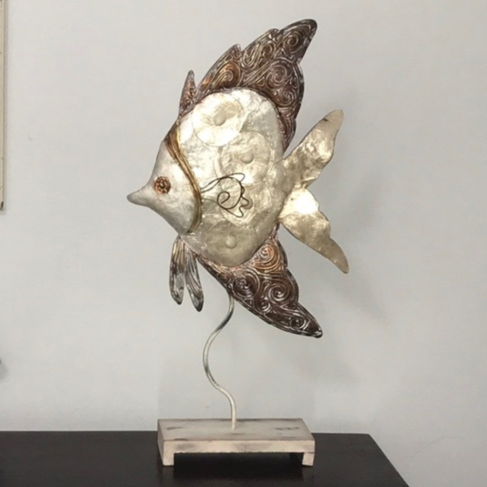 Capiz & Metal Angelfish on Stand Beige/Tan